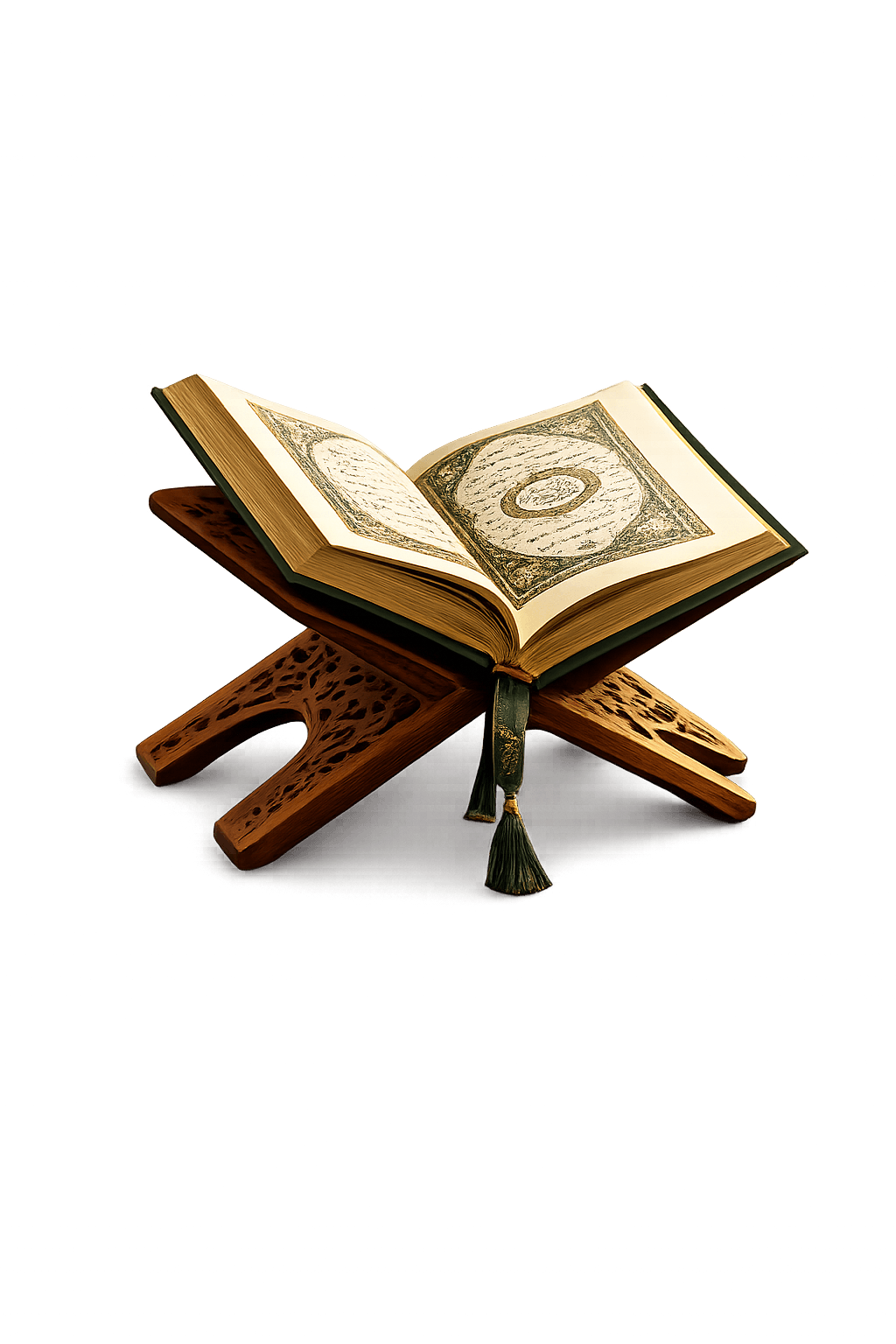 Open Quran on a wooden stand